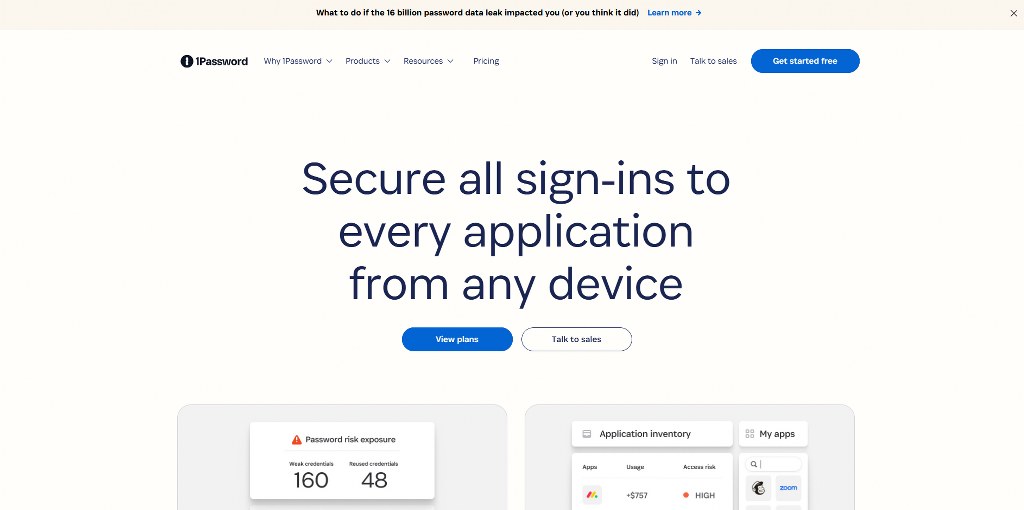 1Password website homepage.