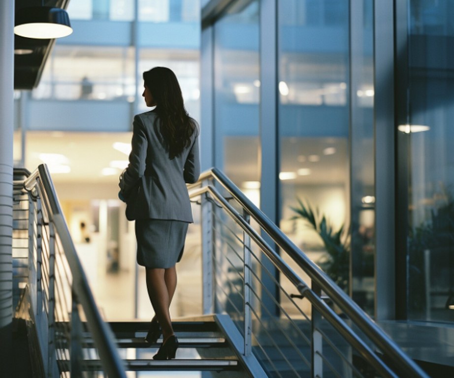 A CEO walking towards her office.