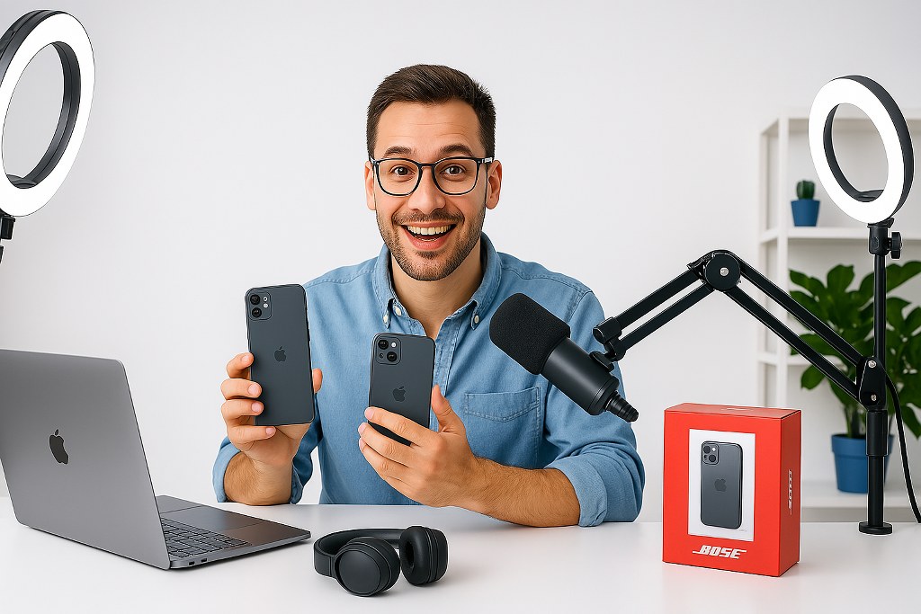 A YouTuber comparing iPhones.