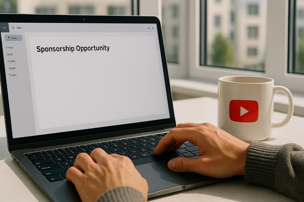 A YouTuber writing a sponsorship email. 