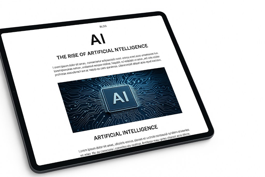 A blog post with a title on a tablet. 