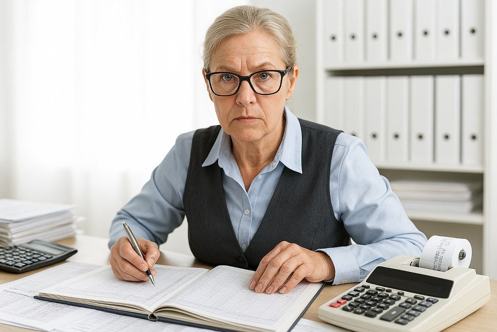A bookkeeper doing financial calculations.