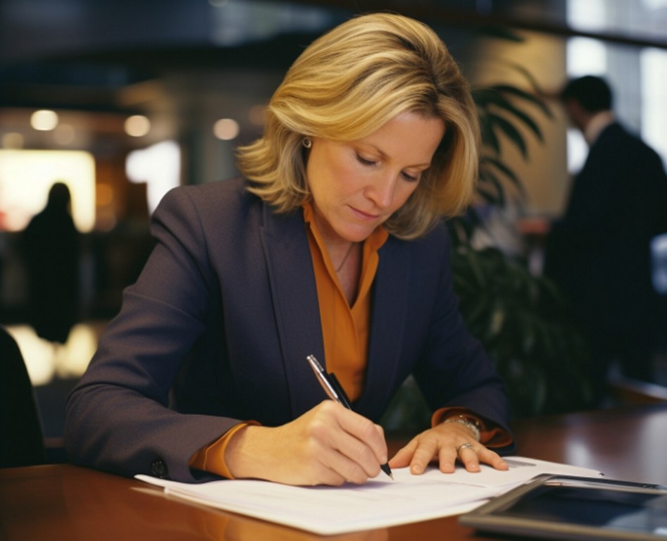 A business executive doing paperwork.
