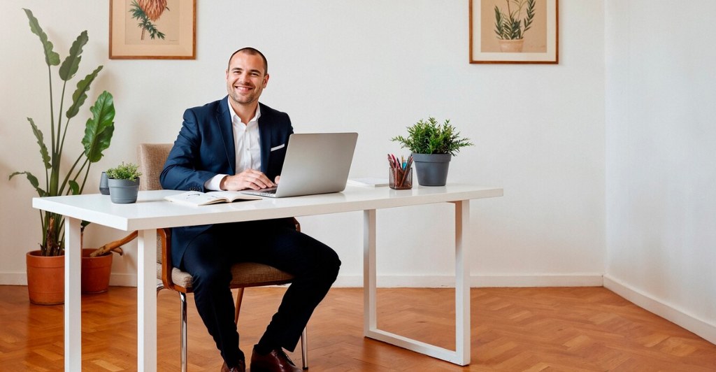 A businessman in his home office.