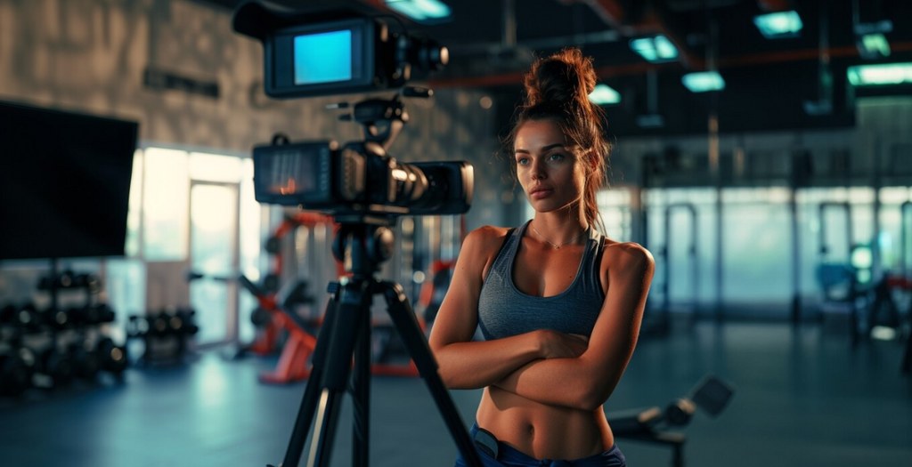 A fitness influencer shooting a video.