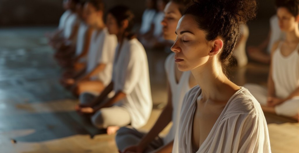 A group of women doing yoga and meditation 