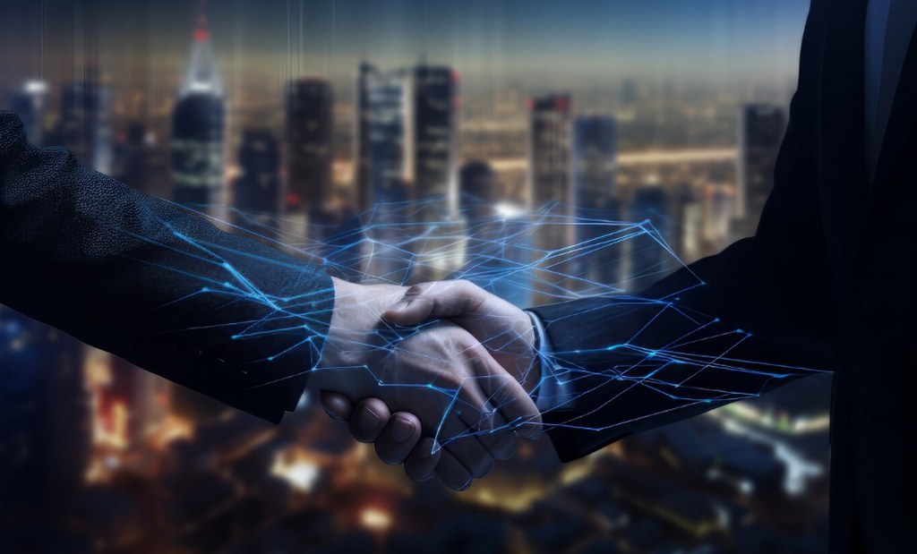 A handshake between professionals.