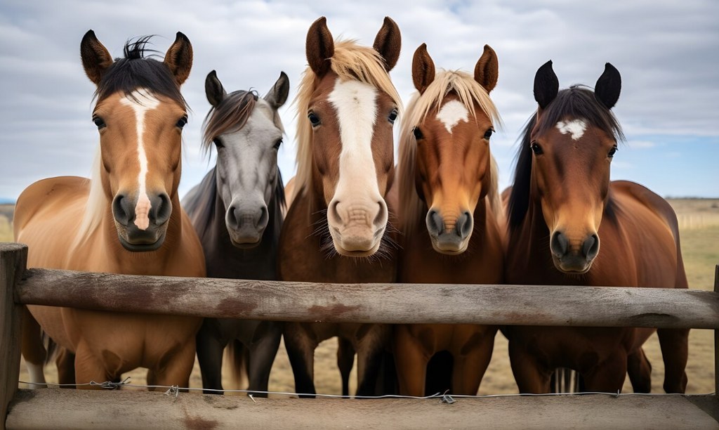 A herd of horses behind a fence.
