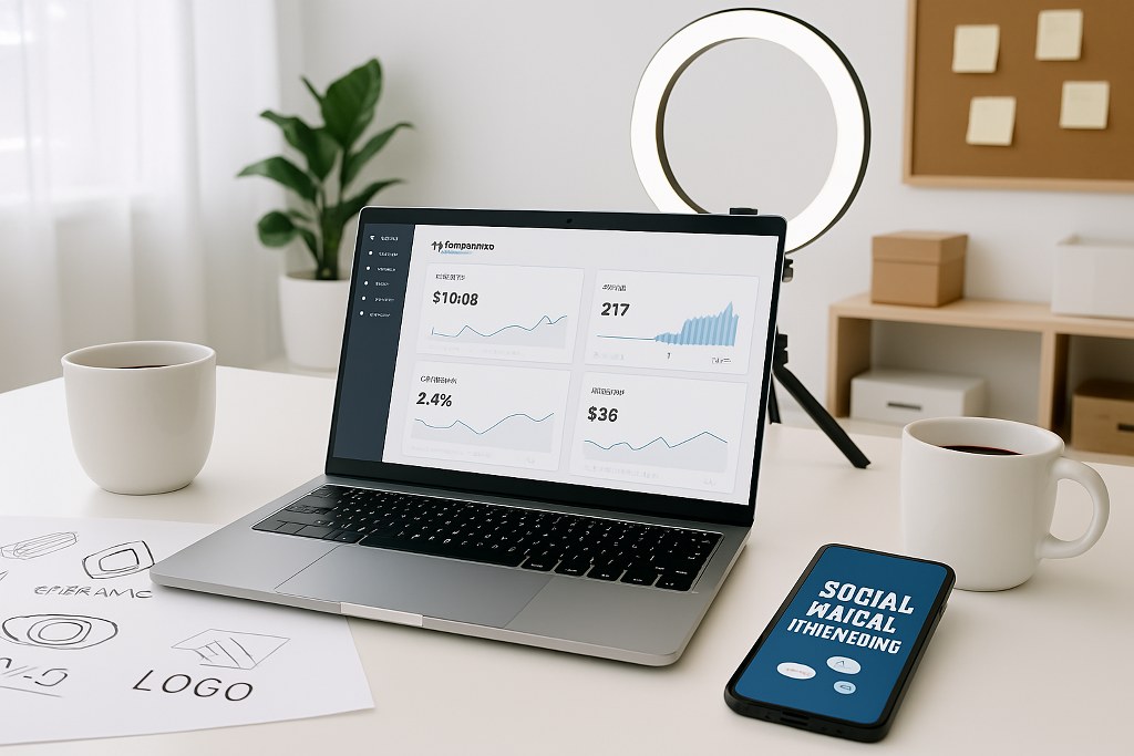 A laptop showcasing analytics for an online a shop.