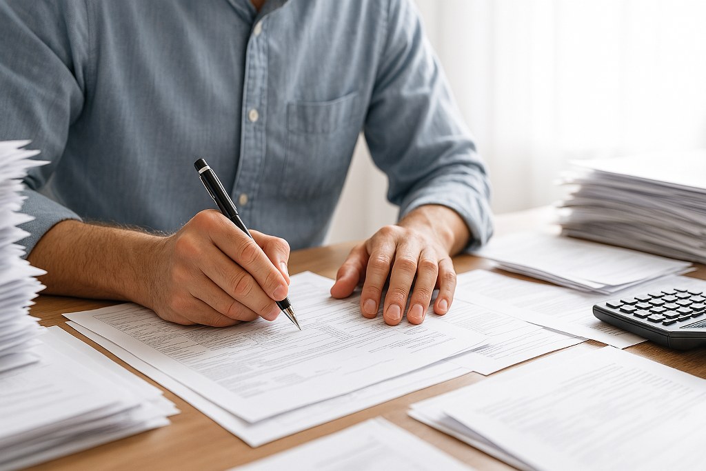 A man doing insurance paperwork.