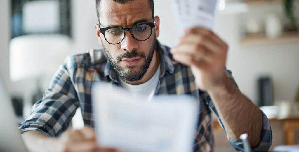 A man frustrated with filling tax documents.