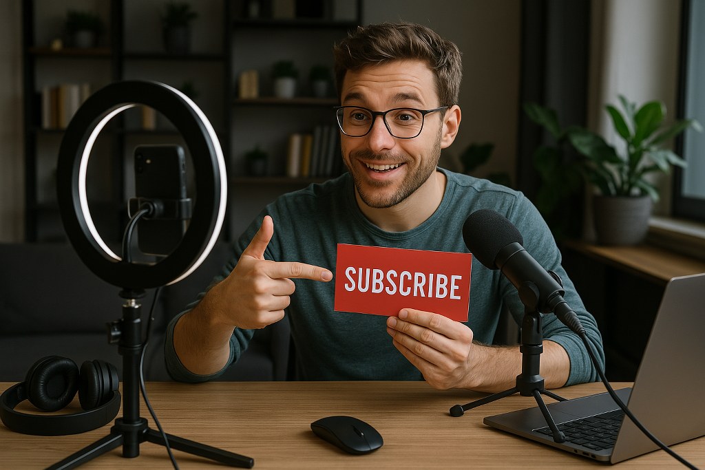 A man holding a card with text written 