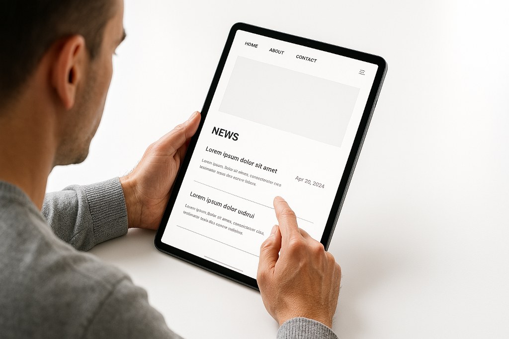 A man scrolling through a news website.
