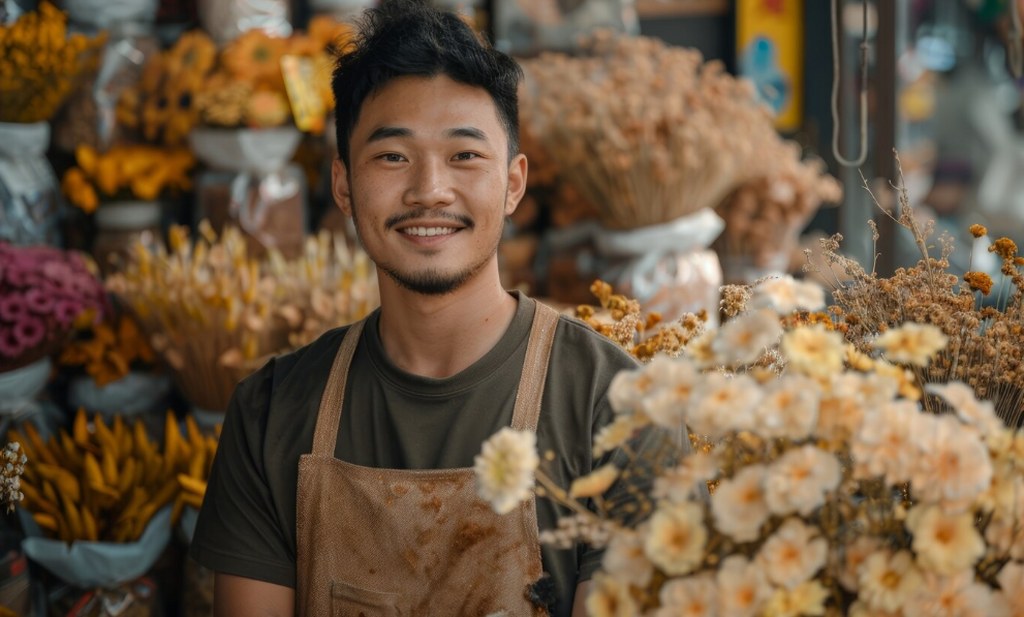 A man selling flowers.