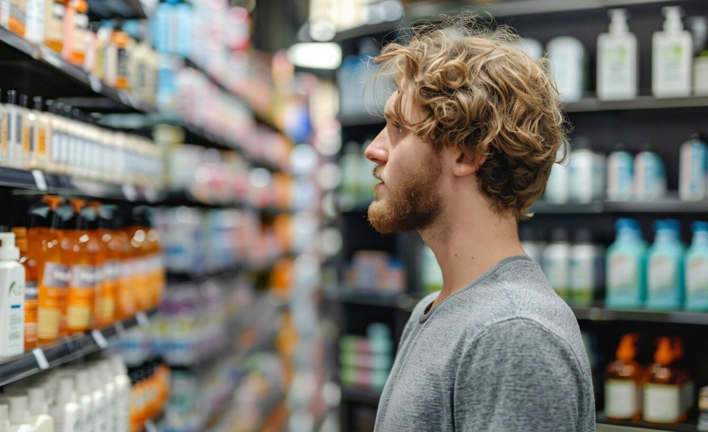 A man trying to choose what to buy.