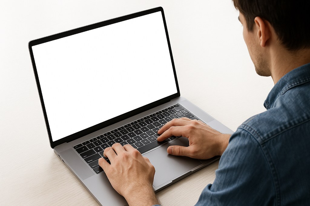 A man typing on a laptop.