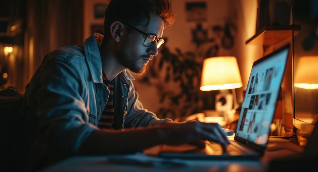 A man using a laptop.