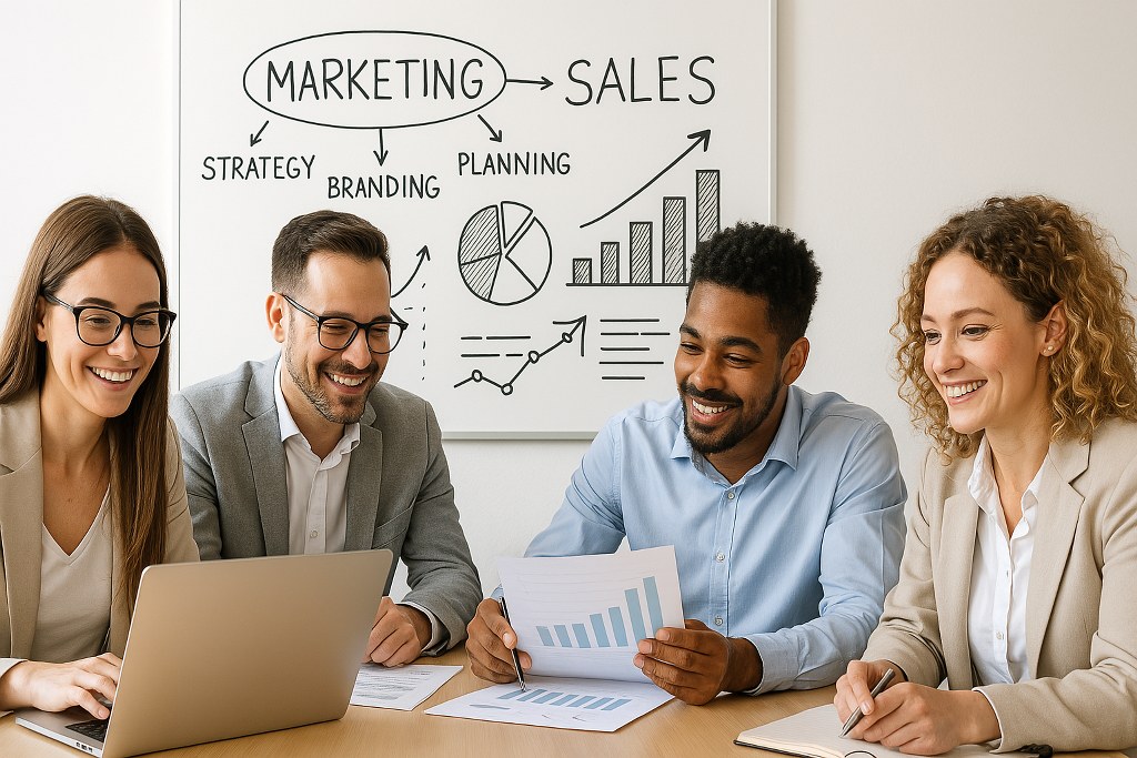 A marketing and sales team.