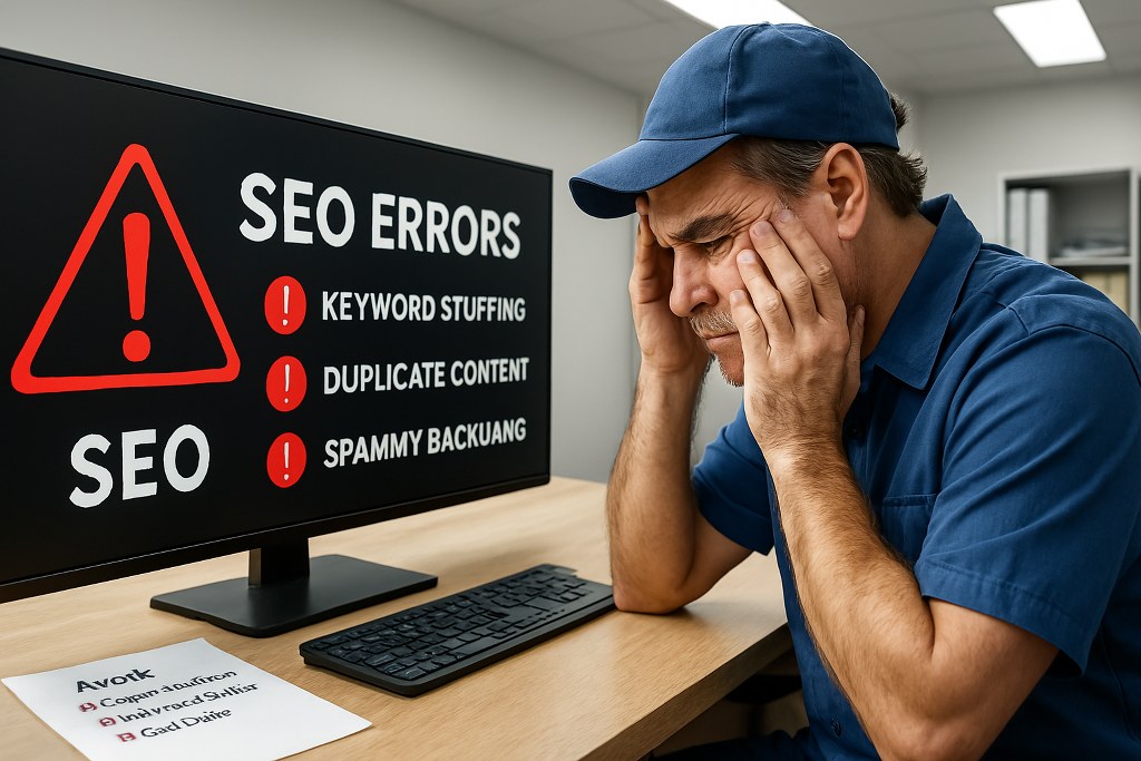 A monitor showing common SEO errors.