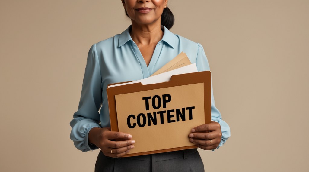 A person holding a folder that says 