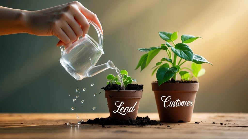 A person watering a plant that's labeled 