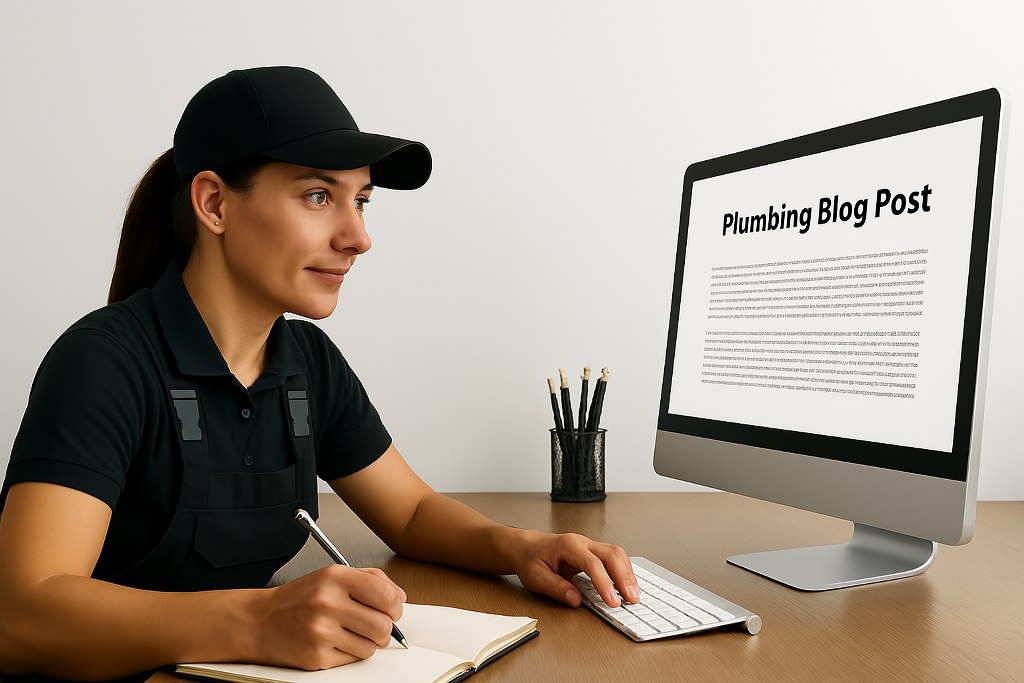 A plumber writing a blog post.