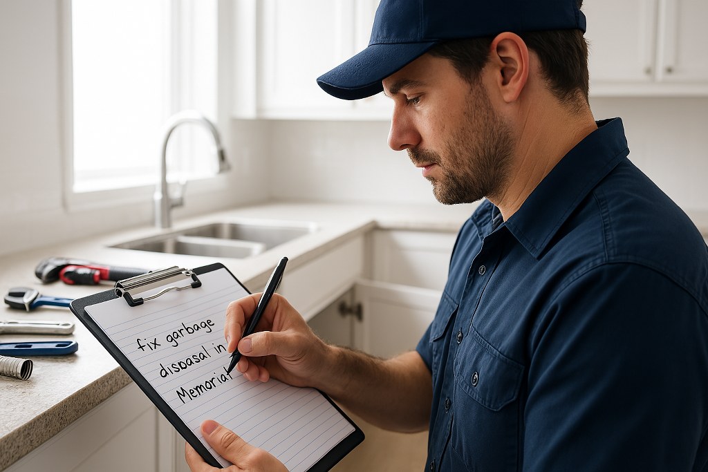 A plumber writing down requests from client.