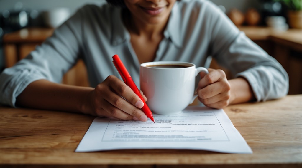 A small business owner editing a printed out email.