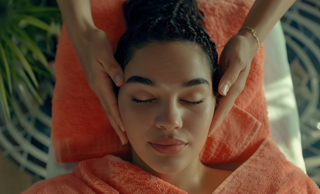 A woman in a facial spa.