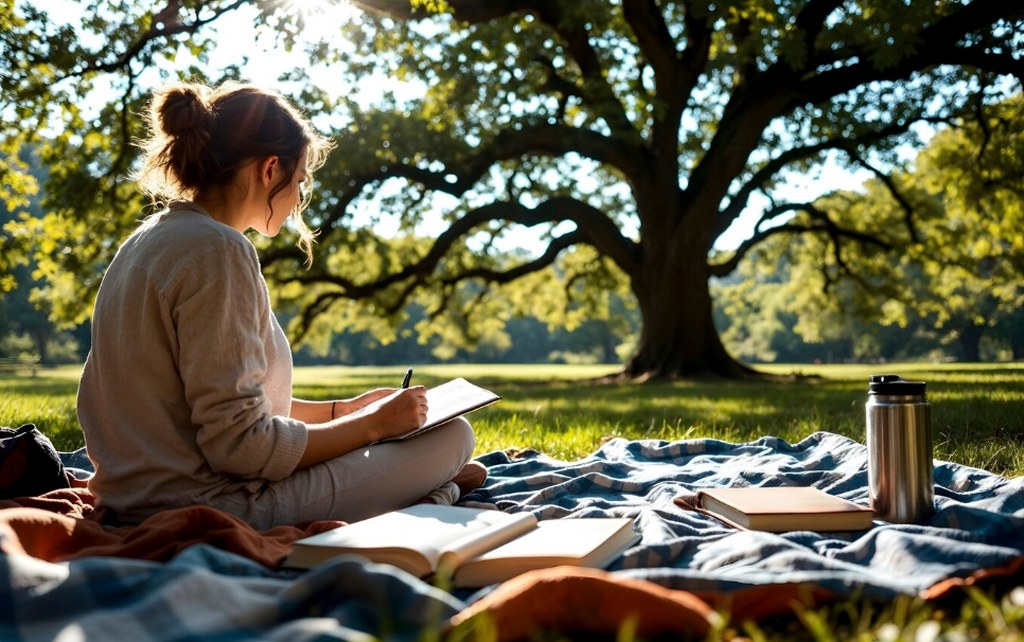 A woman relaxing outdoors.