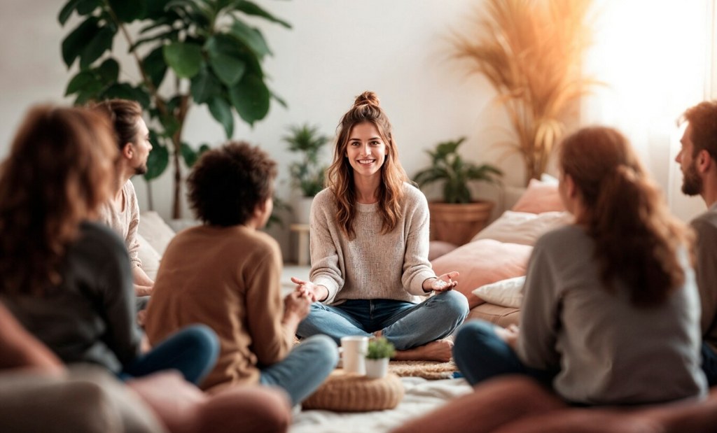 A yoga guru leading a mental health session.