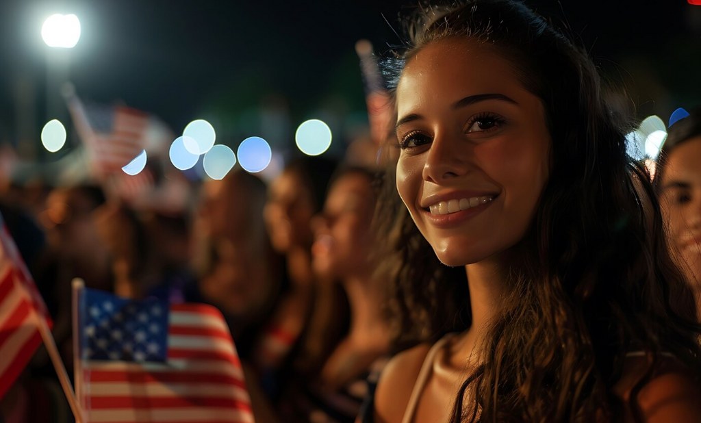 A young woman in a political rally.