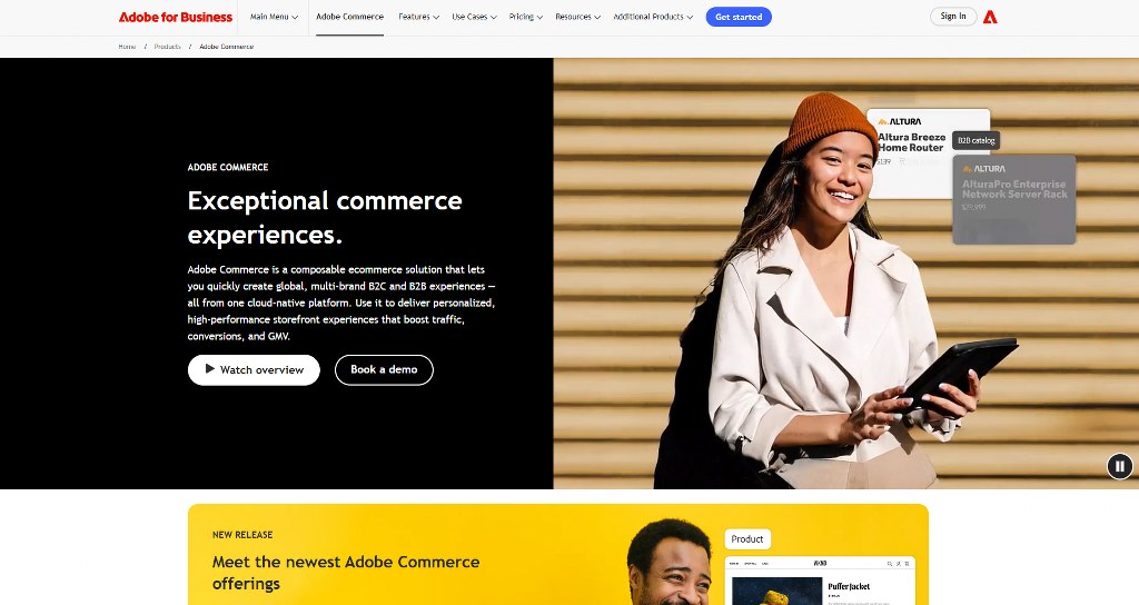 Adobe commerce homepage.
