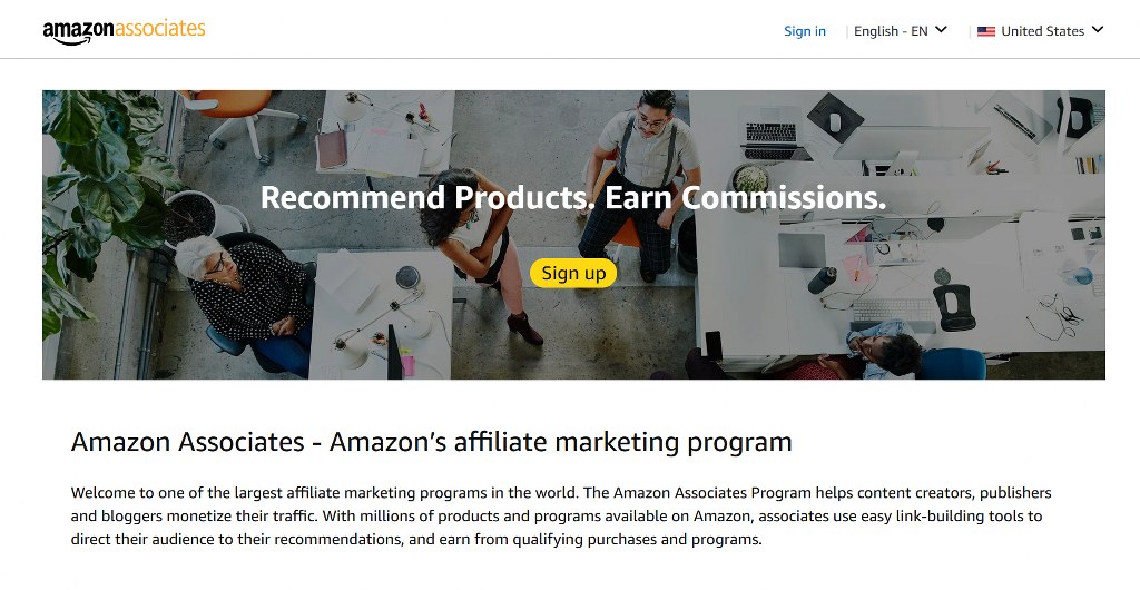 Amazon Associates affiliate program website.