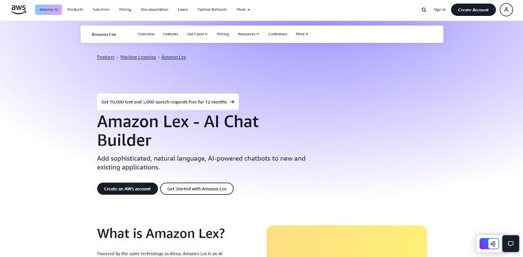 Amazon Lex homepage.
