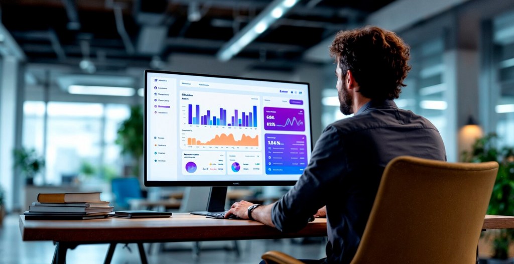 An analyst viewing market analysis graphs .
