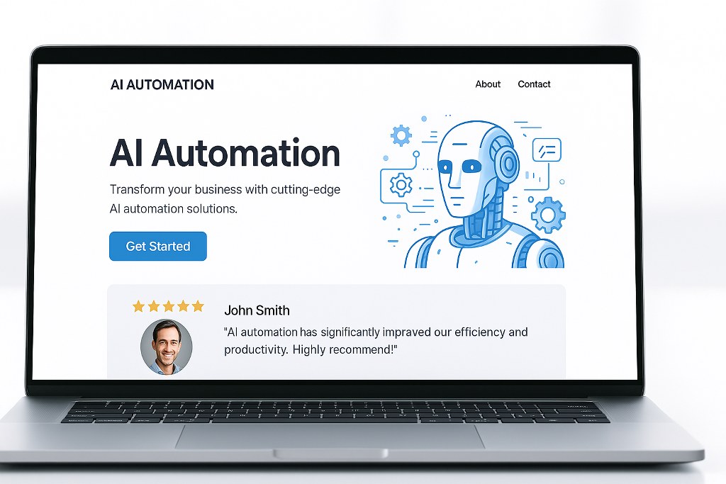 An automation website with a client testimonial.