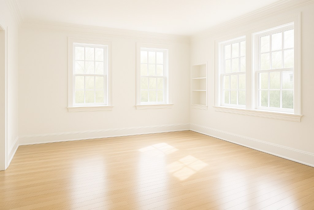 An empty room with natural light from windows.