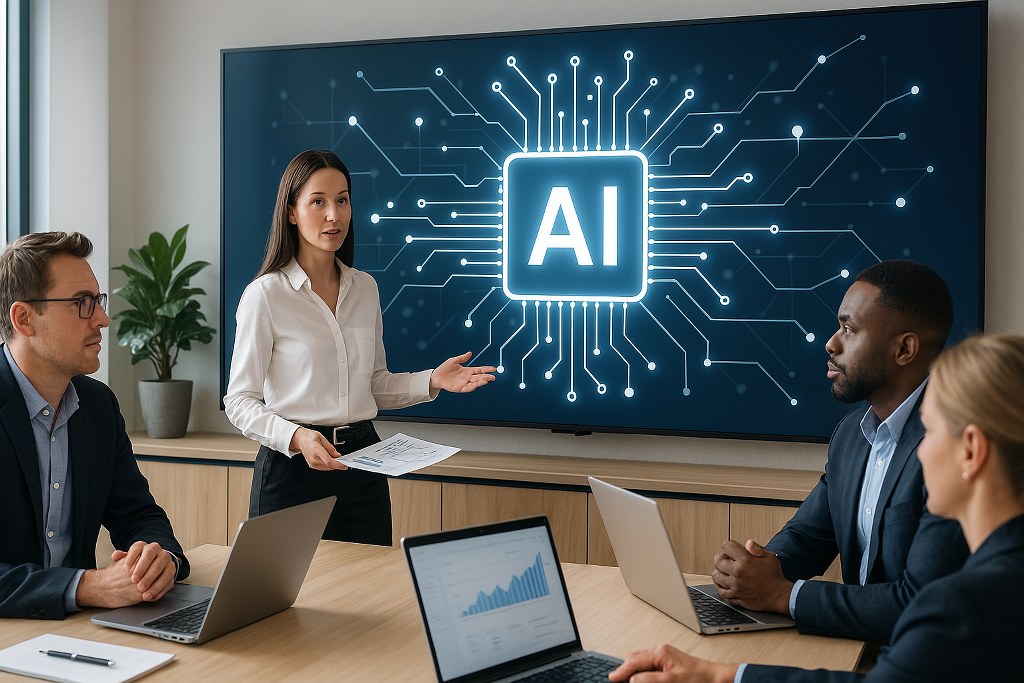 An executive team discusses how they can incorporate AI in their workflows.