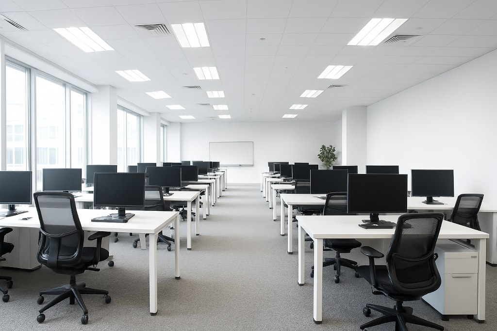 An open office setup for hosting outsourced workers.