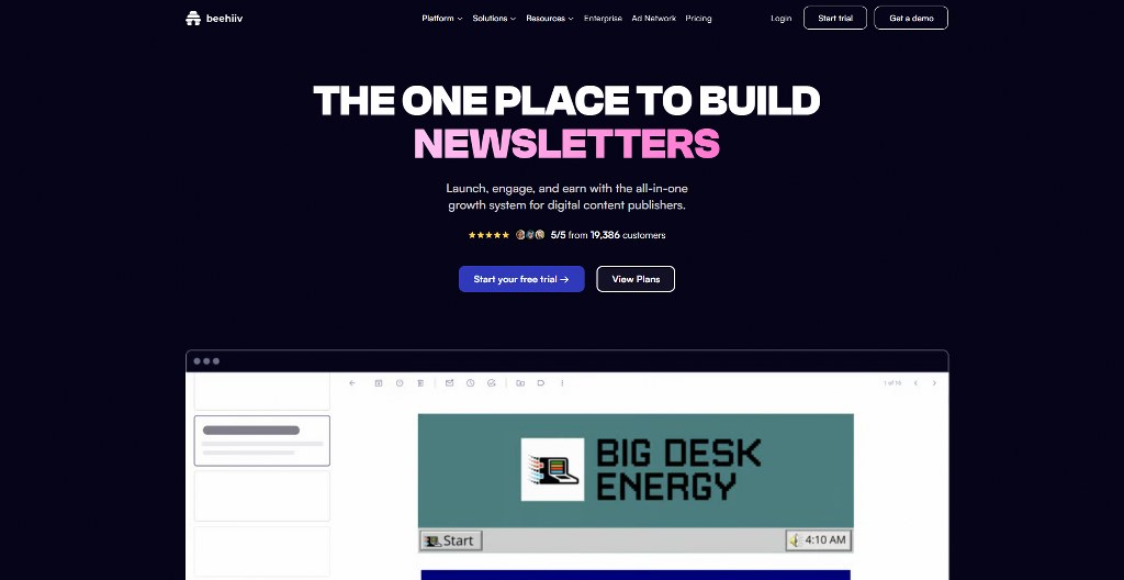 Beehiv homepage.