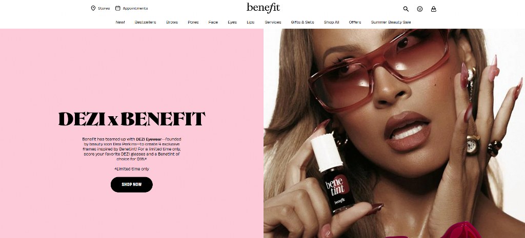 Benefits Cosmetics homepage.