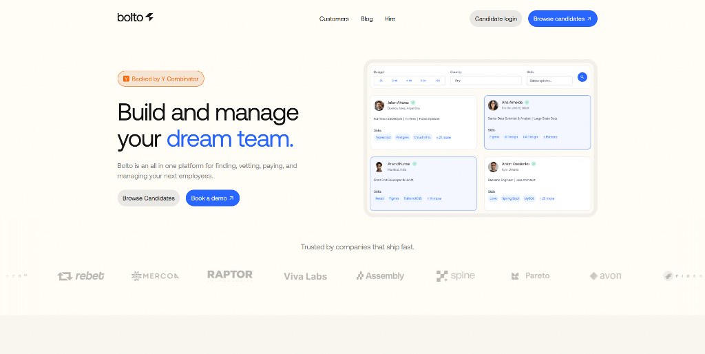 Bolto homepage.