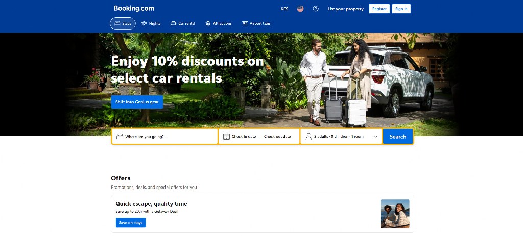 Booking.com homepage.