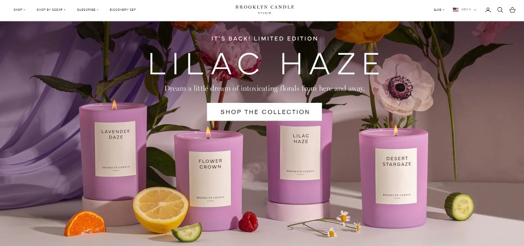 Brooklyn Candle Studio homepage.