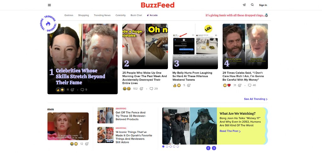 BuzzFeed homepage.