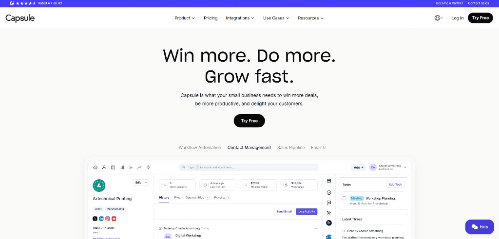 Capsule CRM's website.