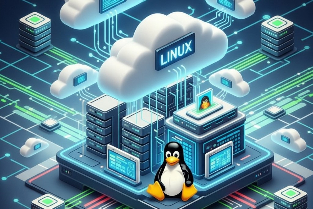 Cloud Computing & Linux concept illustrated.