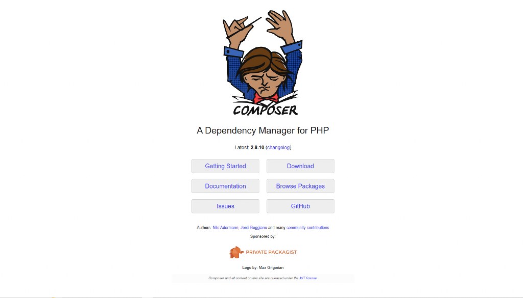 Composer website homepage.