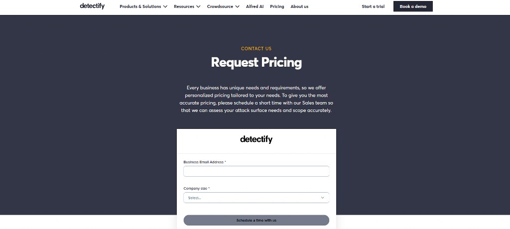 Detectify pricing page.